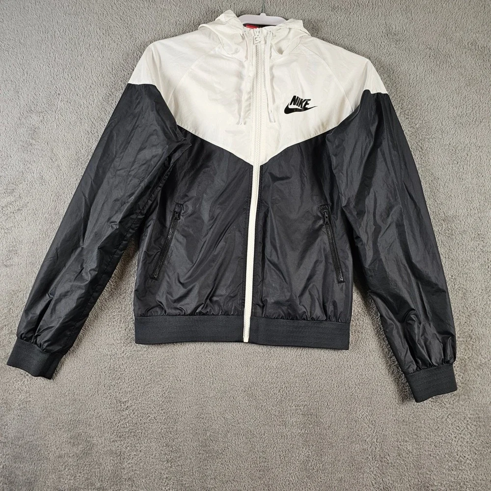 Nike Windrunner Hooded Windbreaker Jacket Black White Kids Boys‎ Medium